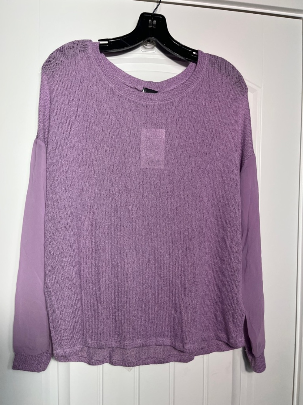 Lavender Knit Top Sheer Sleeve Lightweight Sweater Casual Loose Fit